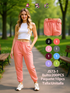 Pantalones Harem para Mujer J573-1, Cintura Media, Largo hasta el Tobillo, Corte Holgado, Transpirables, de Punto, Algodón y Elastano, Casuales, Primaverales, Color Sólido - Product Image 2