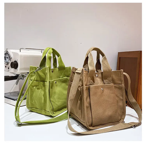 टिकाऊ बड़ी क्षमता त्रिविम प्राकृतिक कपास कैनवास शॉपिंग कंधे ढोना बैग Crossbody पट्टा कई जेब के साथ - Product Image 3