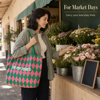 Sac de shopping en toile grande capacité à motif losanges, double pack, avec poignée longue en tissu coloré, personnalisation du logo