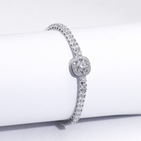 Tianyu Gems Gümüş Tenis Bilekliği Mozanit DEF VVS 6.5MM 1ct Yuvarlak Mozanit 18K Beyaz Altın Kaplama Bileklik
