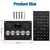 Panel Saklar Sentuh Marine 5 Gang Tahan Air dengan Soket Mobil USB PD QC3.0 & Voltmeter LED 12V, Panel Saklar Tombol Tekan Logam dengan Sekring