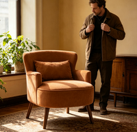 Fauteuil d'appoint rembourré à pieds en bois, canapé individuel, fauteuil de détente pour la maison, la chambre et le salon - Vente directe en gros