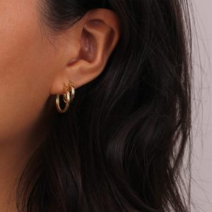 Kadın kızlar için çok boyutlu paslanmaz çelik altın kalplama halka küpe, hipoalerjenik çemberler kadın döngü moda küpe - Product Image 3