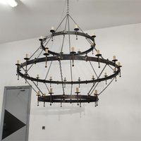 Lustre rustique vintage à trois niveaux en fer forgé, style bougie gothique, grande suspension LED en bronze réglable