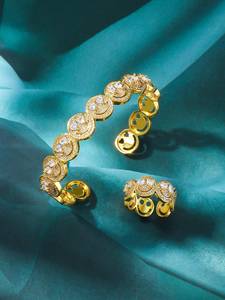 Sang Trọng 2Pcs Vàng Bạc Mạ Mặt Cười <span class=keywords><strong>Bangle</strong></span> Nhẫn Thiết Lập Màu Đỏ Tím Zirconia Cưới Engagement Đảng Trái Tim Cắt Hàng Ngày Mặc - Product Image 3