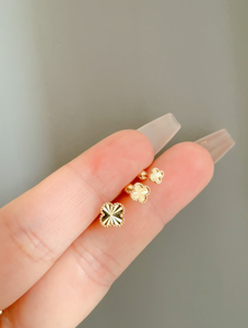 Pendientes <span class=keywords><strong>de</strong></span> <span class=keywords><strong>Oro</strong></span> <span class=keywords><strong>Puro</strong></span> Coreano <span class=keywords><strong>de</strong></span> 14K <span class=keywords><strong>para</strong></span> <span class=keywords><strong>Mujer</strong></span>, Diseño <span class=keywords><strong>de</strong></span> Flor <span class=keywords><strong>de</strong></span> Cuatro Pétalos Facetada con Láser, Pequeños, con Cierre <span class=keywords><strong>de</strong></span> Rosca, Joyería Femenina - Product Image 6