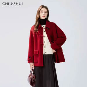 Hiver Nouveau Manteau en laine double face élégant pour femmes Bouton d'angle rouge en laine respirante Longue longueur Fourrure de mouton - Product Image 1