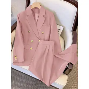 Wholesale 2023 Latest Women's Jacket Office Lady's Suits Fashion Design Metal Buttons Two Pieces set Blazer and Pants For Women
