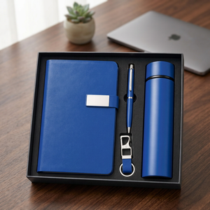 Set de Regalo Ejecutivo de Cuero PU Azul con Libreta, Bolígrafo, Llavero y Termo - Product Image 3