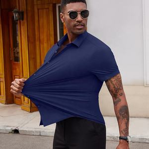 Chemises habillées pour hommes à manches courtes, très extensibles, sans repassage, coupe musclée, boutonnée, haut sans plis, chemise formelle - Product Image 2