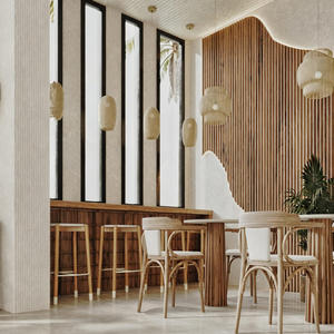 Diseño de Cafetería Wabi Sabi Personalizado, Muebles de Madera Natural para Cafetería, Mostrador Curvo, Solución Interior de Cafetería Minimalista Cálida y Lista para Usar en 3D - Product Image 5