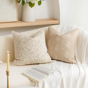 Housses de <span class=keywords><strong>coussin</strong></span> en coton et lin <span class=keywords><strong>blanc</strong></span> crème motif floral pour décoration de canapé de salon esthétique de la maison - Product Image 4