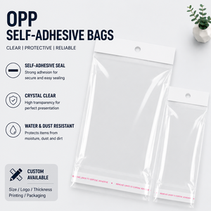 Bolsas transparentes desechables personalizadas de BOPP/OPP con orificios para colgar y cierre autoadhesivo; bolsas de plástico premium para empaque. - Product Image 1