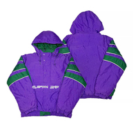 Veste de basketball vintage personnalisée pour homme, coupe-vent d'extérieur imperméable, pull à capuche demi-zip, color block, poche kangourou