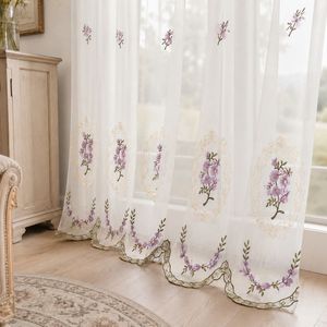 COSENNATUR Tenda in Voile Ricamata Romantica con Lavanda, Medaglione Ovale, Tasca <span class=keywords><strong>per</strong></span> Asta, Orlo Botanico Ondulato, OEM - Product Image 3