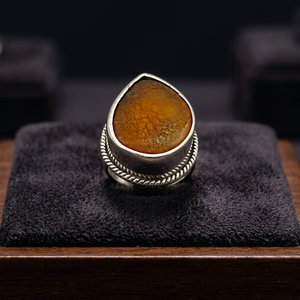 Bague unisexe tendance en argent sterling 925 avec sertissage clos, diamant taille poire et ambre, de haute qualité, style indien personnalisé, pour fêtes et mariages - Product Image 3