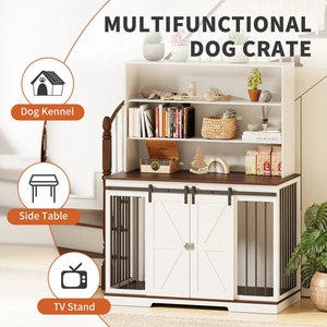 Hundekäfig aus Holz als Möbelstück mit Trennwand, Indoor-Hundezwinger für zwei Hunde, Doppel-Schiebetüren, Ablagefach - Product Image 4