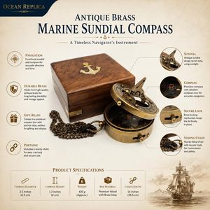 Boussole solaire nautique ALFA NAUTICAL en laiton avec boîte en bois, cadran analogique pliable de 2 pouces, porte-clés portable pour la navigation en extérieur - Product Image 6