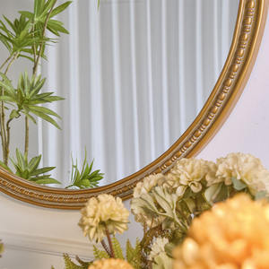 Miroir mural décoratif de grande taille en bois, de forme ovale, couleur or, style rustique et écologique pour le salon - Product Image 6