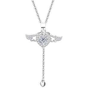 Hainon 925 Sterling Silver Cupid's Heart Zircon Kalung dan romantis sayap malaikat kalung - Product Image 5
