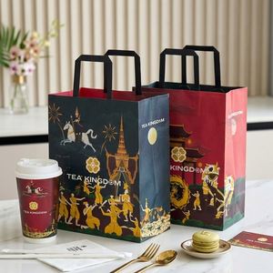 Custom Eco-Friendly <b>Biodegradable</b> Kraft Paper Bags with Handle for Beverage Coffee Takeaway <b>Packaging</b> - Product Image 3