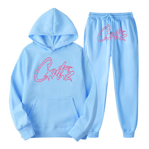 Ensemble sweat à capuche et jogging imprimé lettres noir et rose en polyester et coton, survêtement streetwear pour adultes - Product Image 3