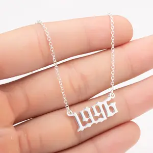 Lady Gift Custom Arabic Numerals Stainless Steel 1988 1999 2000 2019 Number Necklace Silver Plated Year Number Pendant Necklace