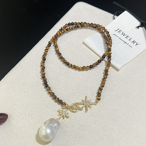Collier avec pendentif en <span class=keywords><strong>perle</strong></span> d'eau douce naturelle <span class=keywords><strong>de</strong></span> 14-15 mm, pierre œil <span class=keywords><strong>de</strong></span> tigre, baroque, vente chaude, forme d'étoile, <span class=keywords><strong>boucle</strong></span> OT - Product Image 2