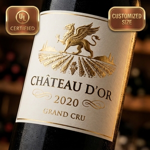 Autocollants pour bouteilles multicouches certifiés UL |   Impression recto-verso sur feuille <span class=keywords><strong>d</strong></span>'<span class=keywords><strong>or</strong></span> |   Étiquettes personnalisées à <span class=keywords><strong>d</strong></span>écoller et révéler pour les cosmétiques et les aliments - Product Image 1