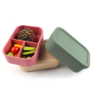 Boîte à lunch bento en silicone pour enfants, personnalisée, de qualité alimentaire, sans BPA, à trois compartiments, étanche, pour collations et salades - Product Image 1