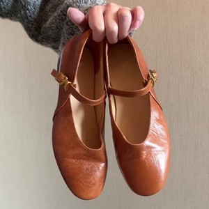 Round Toe Mary Jane Flats Genuine Leather T-<b>Strap</b> <b>Buckle</b> Closure Comfort Women All Seasons Solid Color - Product Image 1