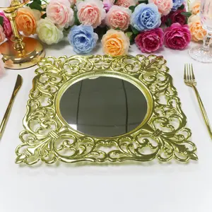 New Design 30cm Wedding Party Decoration Gold Silver Clear Square Plastic Mirror Charger Plates UK
