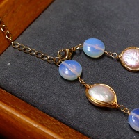 Collier Statement pour Femme Lucy Jewelry, Style Ins, Plaqué Or 14K, Design Tressé à la Main, Opale Grade AAAAA et Perles Baroques d'Eau Douce