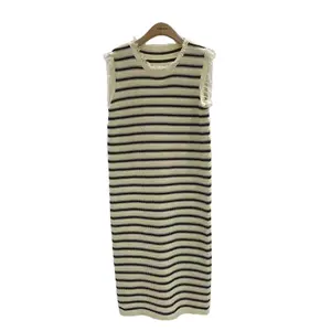 2024 Cheap Price Striped Girl'S Slimming Elegant Knitwear Sleeveless Vest Skirt Korean Dress