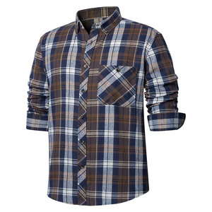 Camisa de Franela a Cuadros para Hombre, Manga Larga, Cierre de Botones, Estilo Casual, Algodón Transpirable, Ropa de Otoño, Última Moda - Product Image 1