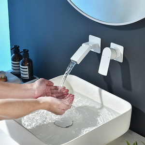 Robinet de lavabo mural encastré à <span class=keywords><strong>poignée</strong></span> unique, style minimaliste moderne, pour salle de bain, luxe discret, eau chaude et froide - Product Image 1