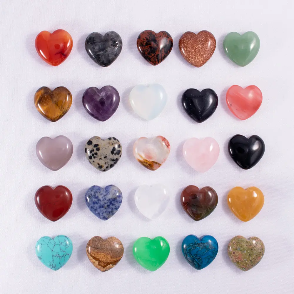 סיטונאי טבעי לערבב חן לב צורת רוז קוורץ לב צורת גביש אבן לב