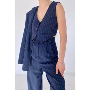 Conjunto de Chaqueta y Pantalones a Rayas Azul Marino para Mujer - Monos y Trajes de una Pieza al por Mayor - Product Image 2