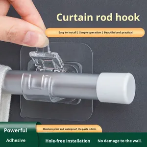 <span class=keywords><strong>Tringle</strong></span> à <span class=keywords><strong>rideau</strong></span> télescopique moderne en plastique avec crochets et pinces, support adhésif sans perçage pour rideaux de porte horizontaux - Product Image 1