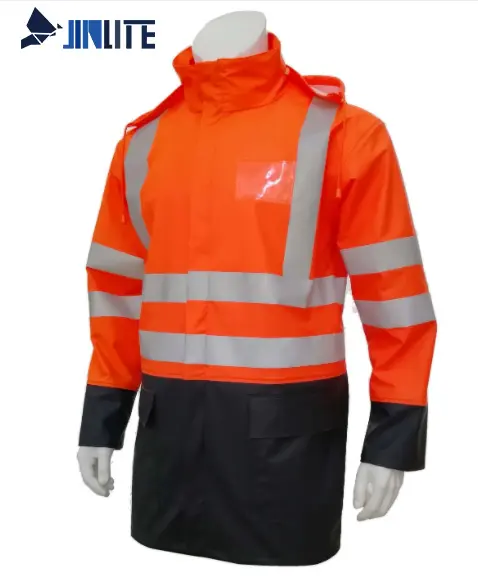 High visibility Waterproof PU Raincoat Work Clothes Safety Jacket FOB Bangladesh security jacket reflective jacket