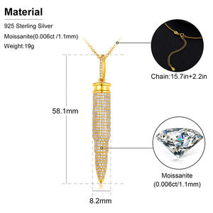 뜨거운 판매 총알 디자인 힙합 보석 펜던트 14K 골드 도금 925 실버 VVS Moissanite 다이아몬드 아이스 펜던트 목걸이 - Product Image 6