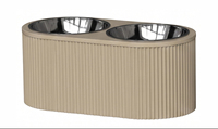 Geripptes MDF Erhöhtes Doppel-Futterschüssel-Set in 3 Größen mit Edelstahlschüsseln Ergonomische Fütterungsstation für Hunde und Katzen
