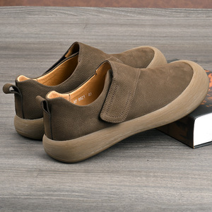 Chaussures de marche en cuir véritable à enfiler, bout rond, doublure en maille respirante, semelle extérieure en caoutchouc, chaussures décontractées confortables pour hommes - Product Image 3
