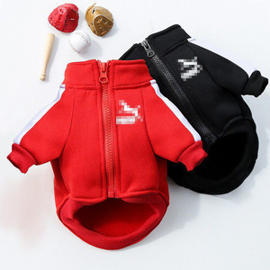 Pet Hoodie Winter Warm Zipper Dog <b>Cat</b> <b>Clothes</b> Red Black Pet Apparel <b>For</b> Small Pets With Letter Design - Product Image 1