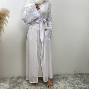 1425 # Nouvelle Abaya en Soie Transparente et Polyester de Luxe avec Bordure Diamantée et Poches, Abaya Ouverte pour Femmes, 4 Couleurs - Product Image 4