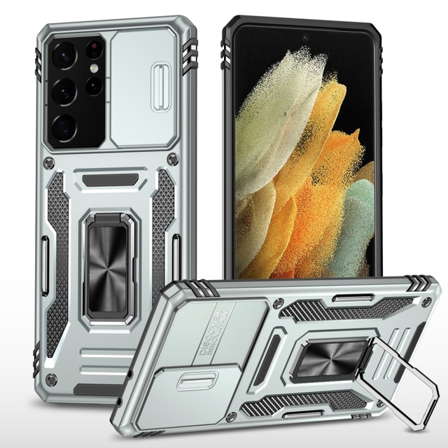 For Samsung Galaxy S22 Ultra 5G Case, Armor PC TPU Camera Cover Shockproof Protective Case Mobile Phone Case