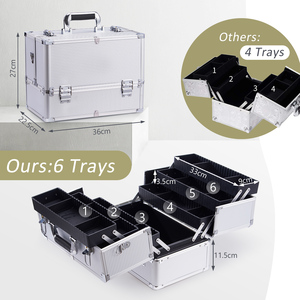 Boîte de maquillage de voyage portable avec 6 plateaux grand organisateur compact pour maquilleurs Nail Techs coiffeurs - Product Image 3