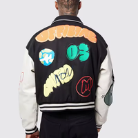 Veste de baseball courte personnalisée pour homme, en cuir véritable, avec manches en cuir véritable, broderies et écussons en chenille de haute qualité, style élégant