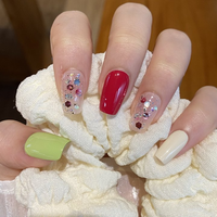 Ongles en acrylique courts en forme de cercueil, à paillettes colorées, tendance, portables, pour femmes, pour les loisirs quotidiens et les événements