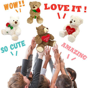 V445 Adorable Ours en Peluche Blanc Doux, Jouet en Peluche, Poupée Ours Tenant une Rose pour Soulager le Stress, Cadeau de la Saint-Valentin, Cadeau d'Anniversaire - Product Image 4